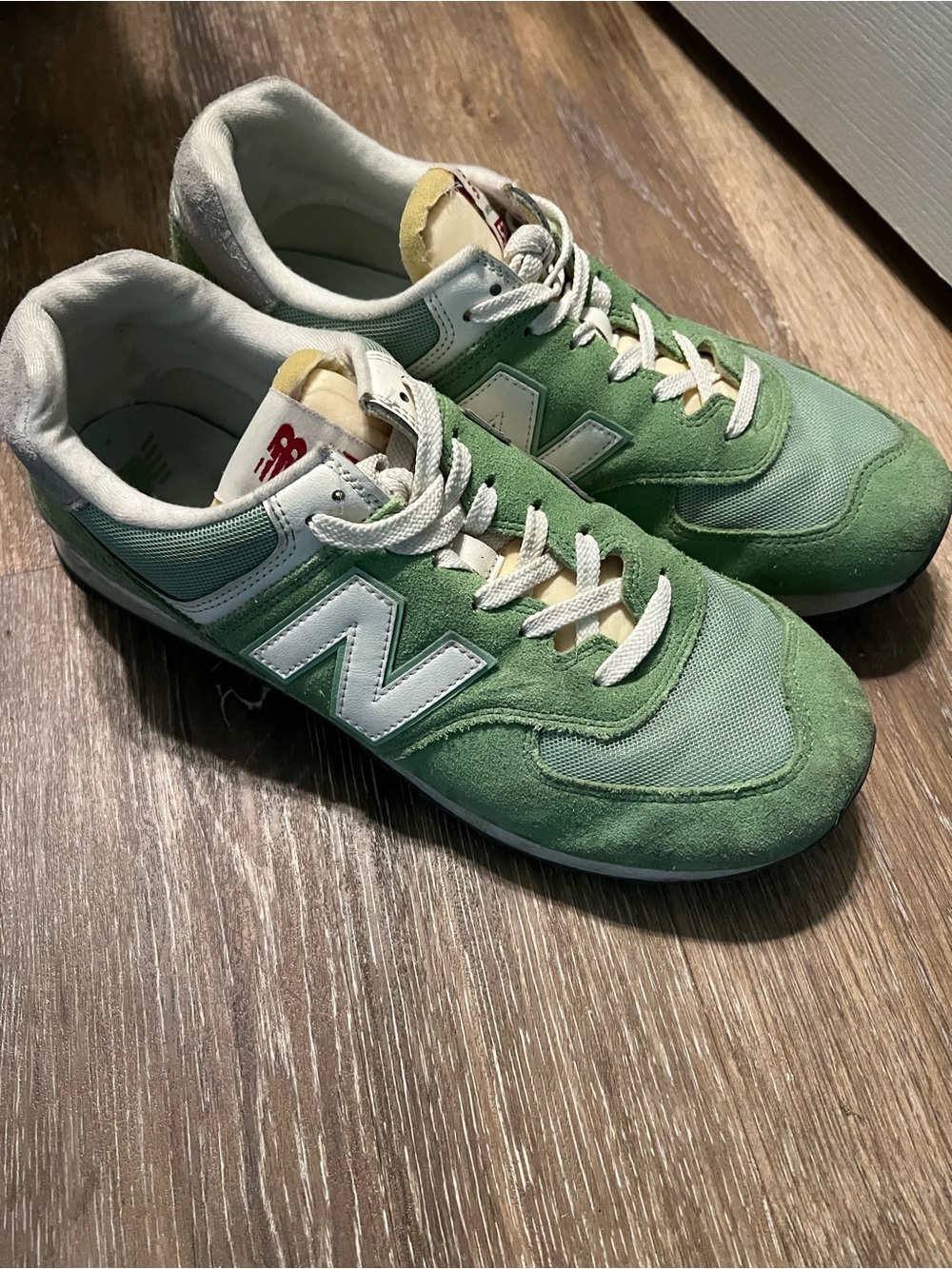 New Balance Men's Mint Green Suede & Mesh Sneakers with White Accents